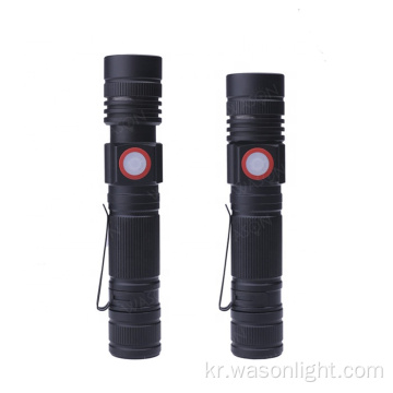 새로운 도착 EDC 듀얼 마이크로 USB 충전식 강한 가벼운 Fleshlight Linterna 조절 가능한 초점 초점 High Beam Torch LED 손전등